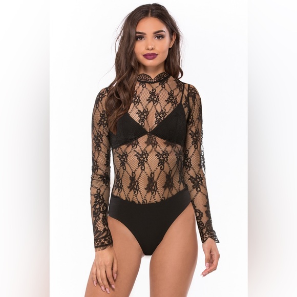 REVOLVE Tops - Revolve NBD RAYLYNN BODYSUIT Black Lace Eyelash Trim Size M NWT